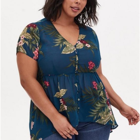 TORRID • Women’s Babydoll Chiffon Button Front Tunic Top Floral Print Size 4X - Picture 1 of 7